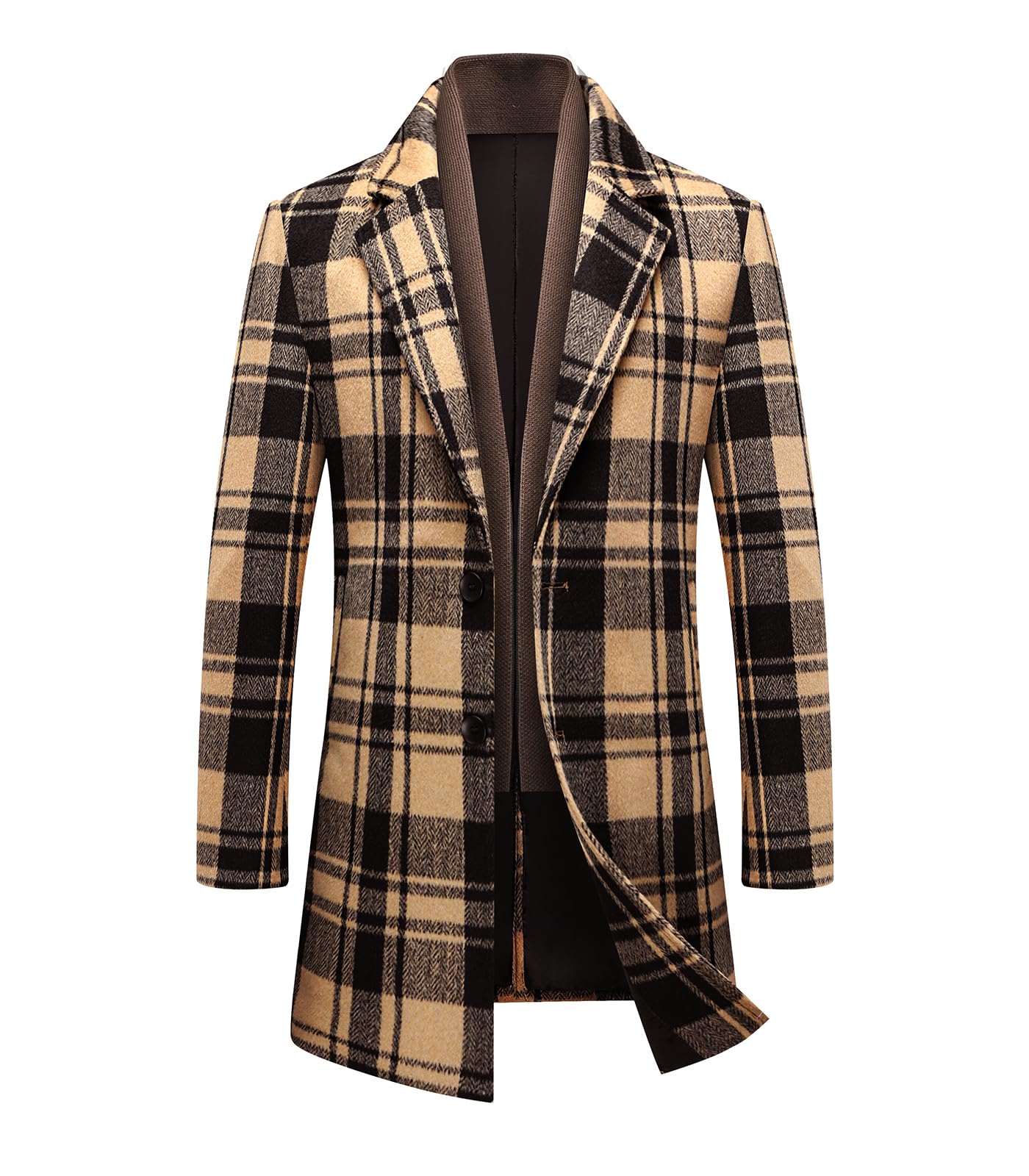 INVACHI Men's Wool Blend Pea Coat Warm Winter Trench Coat with Detachable Soft Scarf Single Breasted Overcoat